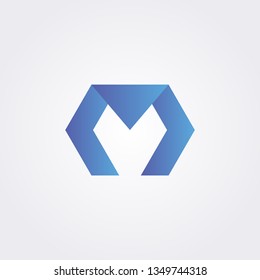 Vector M letter logo with bold shapes and gradient color.
