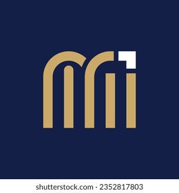 Vector M Logo in two color variations. Beautiful Logotype design for luxury company branding. Elegant identity design in blue and gold. With the arrow in white
