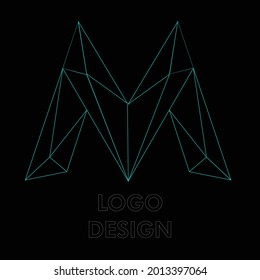 Vector M written with strokes green color and black background
