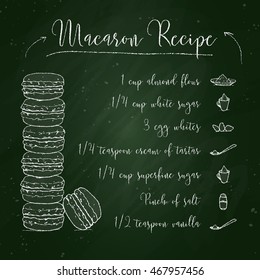 Vector Macaron recipe on a blackboard, sketch and color.