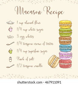 Vector macaron recipe, scetch and color
