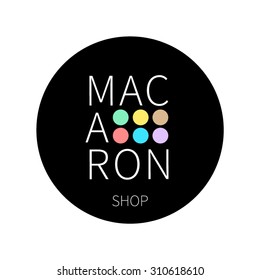 Vector macaron shop on black round sticker