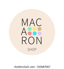 Vector macaron shop on pastel beige round sticker