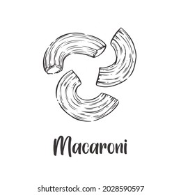 Vector of Macaroni Pasta hand drawn sketch style. Drawing element design. Used for menu, poster, banner, label, logo or printed t-shirts, etc.