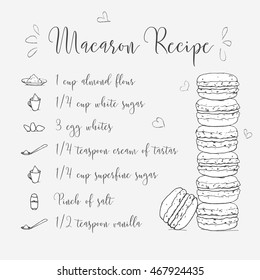 Vector macaron's recipe wint ingredients, sketch