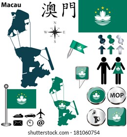 Vector of Macau set with detailed country shape with region borders, flags and icons