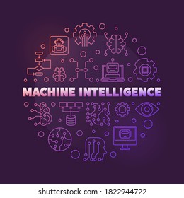 Vector Machine Intelligence concept colored outline circular illustration on dark background