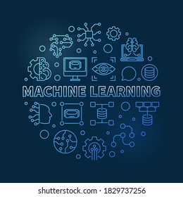 Vector Machine Learning concept blue circular outline illustration on dark background