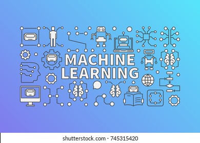 Vector Machine learning creative banner or illustration on blue background