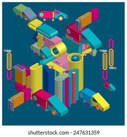 Vector machine of  robot vintage isometric