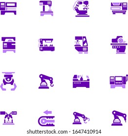 Vector machine tool icons set. Work and factory, production industrial technology, equipment construction illustration