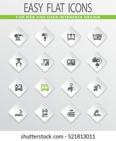 Vector machine tool icons set. Work and factoryeasy flat web icons for user interface design