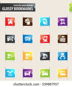 Vector machine tool icons set. Work and factoryicons for your design glossy bookmark illustration
