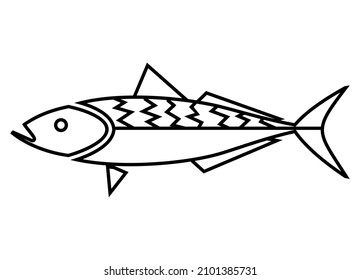 Vector mackerel fish from black lines on a white background. Abstract black and white vector illustration.