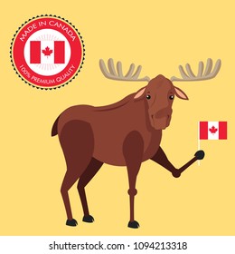 Vector 'Made in Canada'. Elk hold the Canadian flag