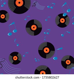 Vector Made of different musical item such as vinyl records, musical notes and music Sheet