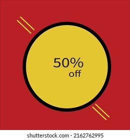 Vector made on June 1, 2022, referring to 50% off. Red, black and yellow colors.