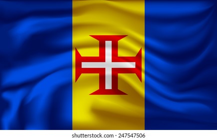 Vector Madeira flag, three dimensional render, satin texture