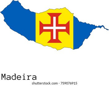 Vector Madeira map silhouette, painted in colors of a national flag