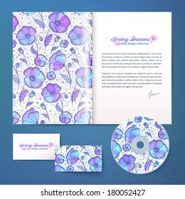 Vector magazine, disc and visit card templates with floral ornament