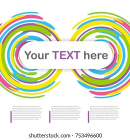Vector magazine poster illustration summer backdrop. Abstract speed gear wheel paint splash mockup. Cover book colored template trendy rounded corner banner. Dynamic colorful circle background mock up