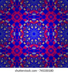 Vector magenta, blue and neutral Traditional Indian motif seamless pattern.