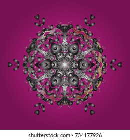 Vector. Magenta, gray and neutral snowflakes. Holiday design for Christmas and New Year fashion prints. Christmas pattern with snowflakes abstract background.