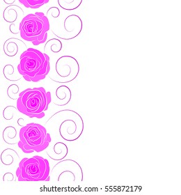 Vector magenta rose flowers vertical seamless pattern with copy space (place for your text).