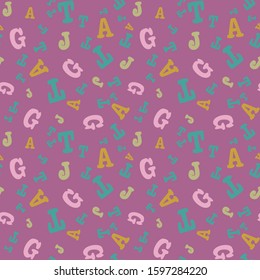 Vector magenta seamless pattern background with letters. 