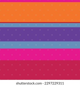 Vector magenta seamless pattern: Magenta Love. Tiny antique white dots in a diamond pattern in front of vibrant stripes in orange, magenta and blue shades. Part of Shades And Dots collection.