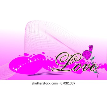 vector magenta wave, hearts background for love greeting card with artistic rose