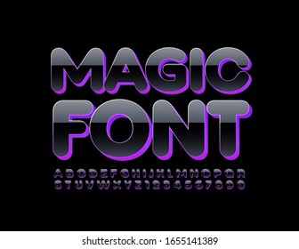 Vector Magic 3D Font. Chic Black and Violet Alphabet Letters and Numbers