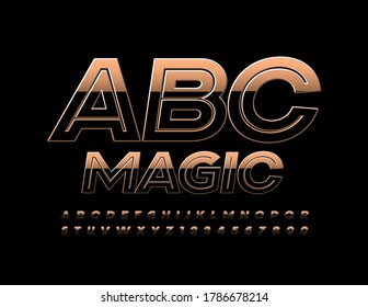 Vector Magic Alphabet. Gold and Black Creative Font. Gradient Dark Metallic Letters and Numbers set