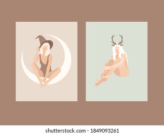 vector magic beautiful women witches