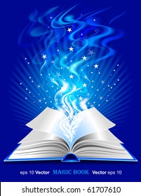 Vector magic book on blue background