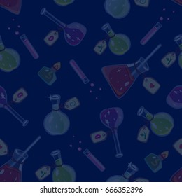 vector magic chemistry dark blue background seamless pattern