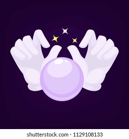 Vector mágico bola de cristal y manos ilusorias