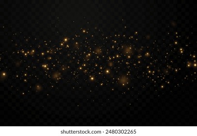 Vector magic dust png. Magic glowing dust png. Golden glow. Spraying glowing dust. Light effect.