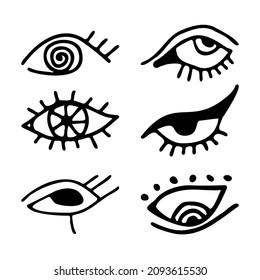 Vector magic evil eye boho design. Outline eyes symbols, ink hand drawn contour tattoo design