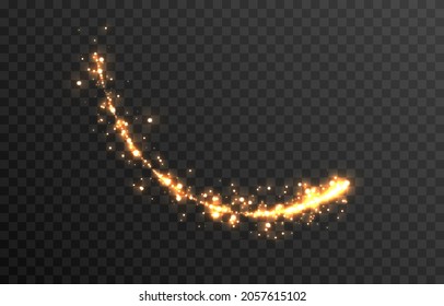 Vector magic glow. Gold dust PNG. Sparkling fairy dust, glowing trail, line of light. Christmas light.