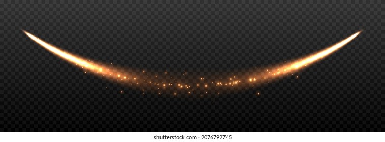 Vector magic glow. Gold dust PNG. A glittering trail of dust. Fairy dust, glowing trail, line of light. Christmas light.