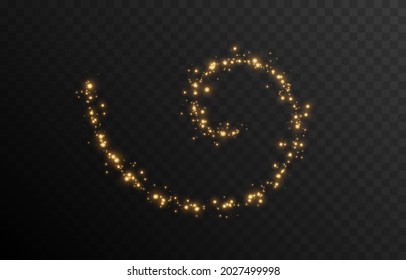 Vector magic glow. Sparkling light, sparkling dust png. A sparkling spiral, a line of light. Christmas light.