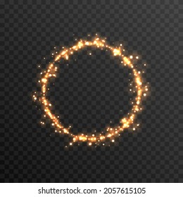 Vector magic glow. Sparkling light, sparkling dust png. Glowing frame, golden circle. Christmas light.