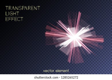 Vector magic glowing explosion flare transparent light effect. Bright shining technology element for your design.