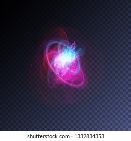 Vector magic glowing explosion flare transparent light effect. Bright shining technology element for your design