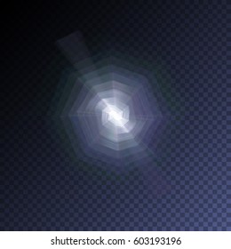 Vector magic glowing explosion flare transparent light effect. Bright shining technology element for your design.