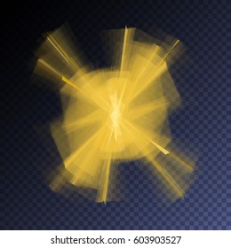 Vector magic glowing explosion flare transparent light effect. Bright shining technology element for your design.
