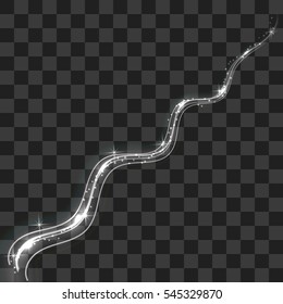Vector magic glowing light swirl trail trace effect on black background.