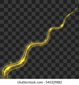Vector magic glowing light swirl trail trace effect on black background.