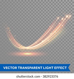 Vector magic glowing spark swirl trail effect on transparent background. Boken glitter wave line with flying sparkling flash lights.